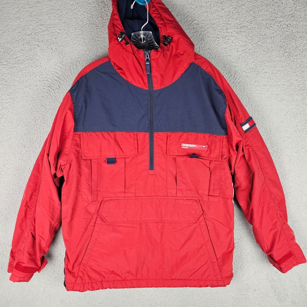 Vintage Tommy Hilfiger Anorak Jacket Mens M Long Sleeve Insulated Hooded 1/2 Zip